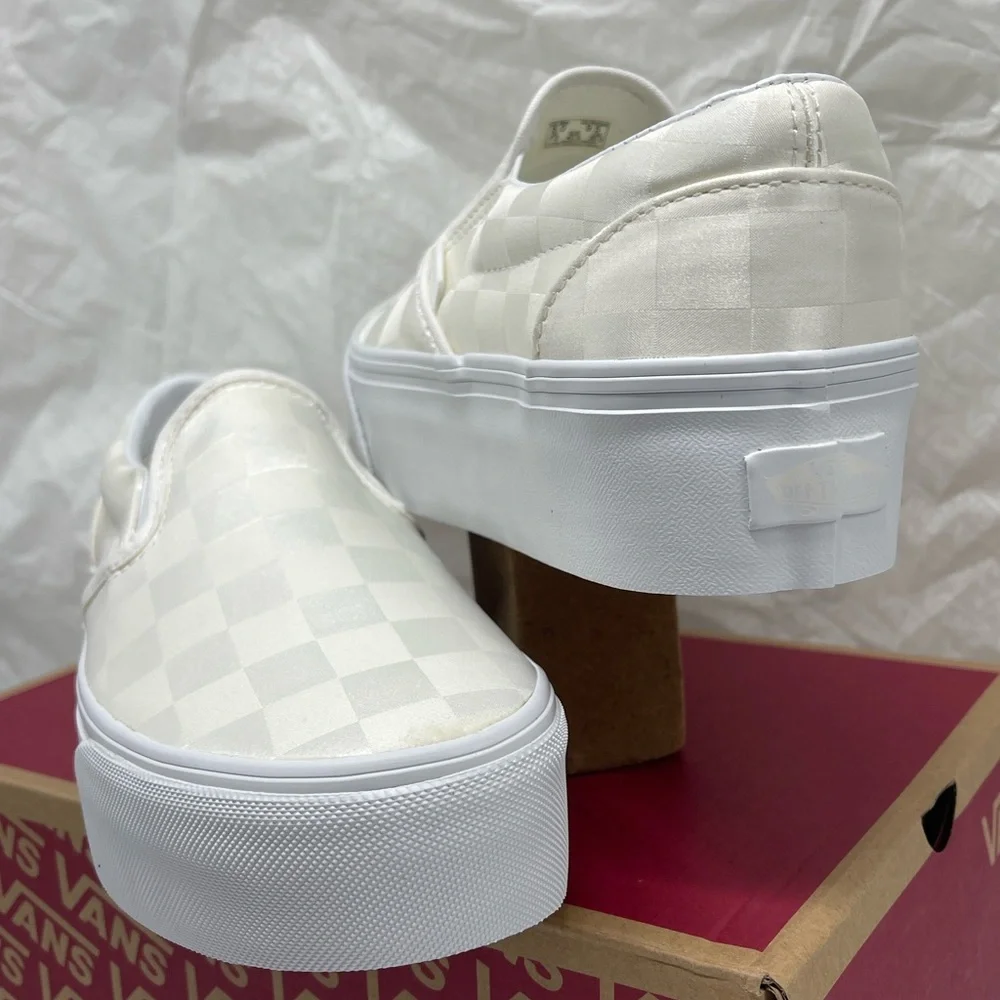 Vans Classic Slip-On Stackform Satin Checkerboard White VN000CN1CJ7 Platform